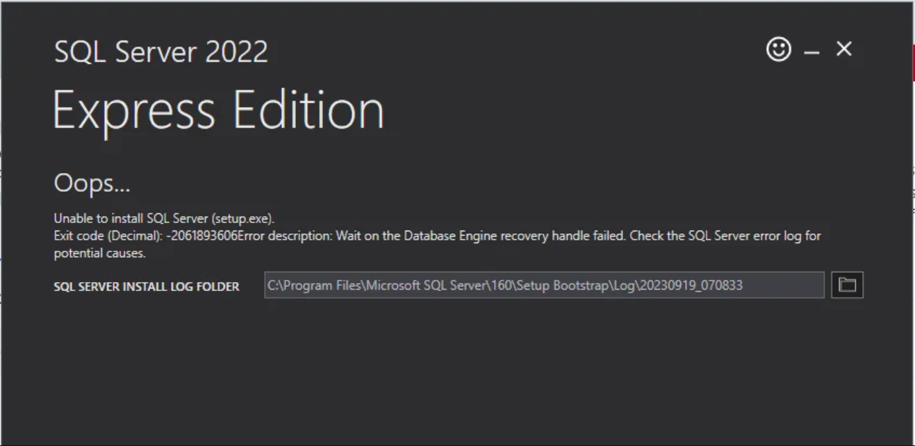 Sửa lỗi SQL 2022 Server Installation Error – Wait on the Database Engine recovery handle failed